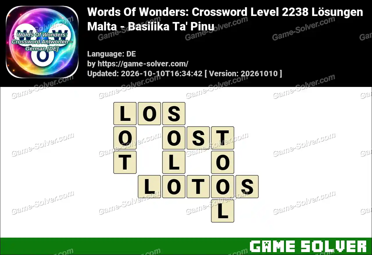 Words Of Wonders: Crossword Level 2238 Lösungen – Malta – Basilika Ta’ Pinu